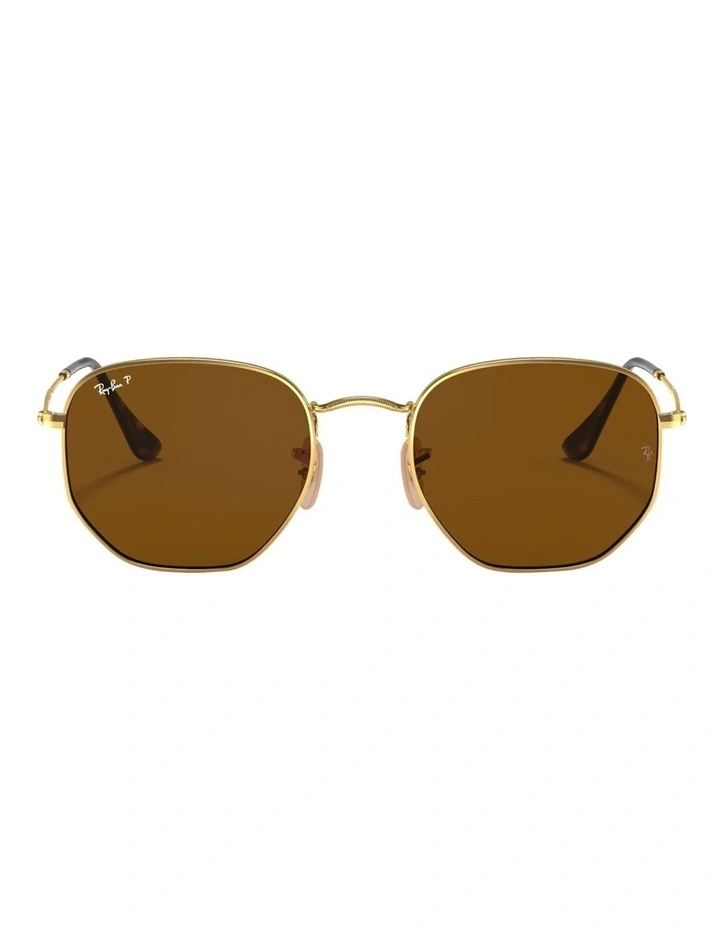Ray-Ban Hexagonal Flat Lenses Metal Polarised Sunglasses in Gold image 2