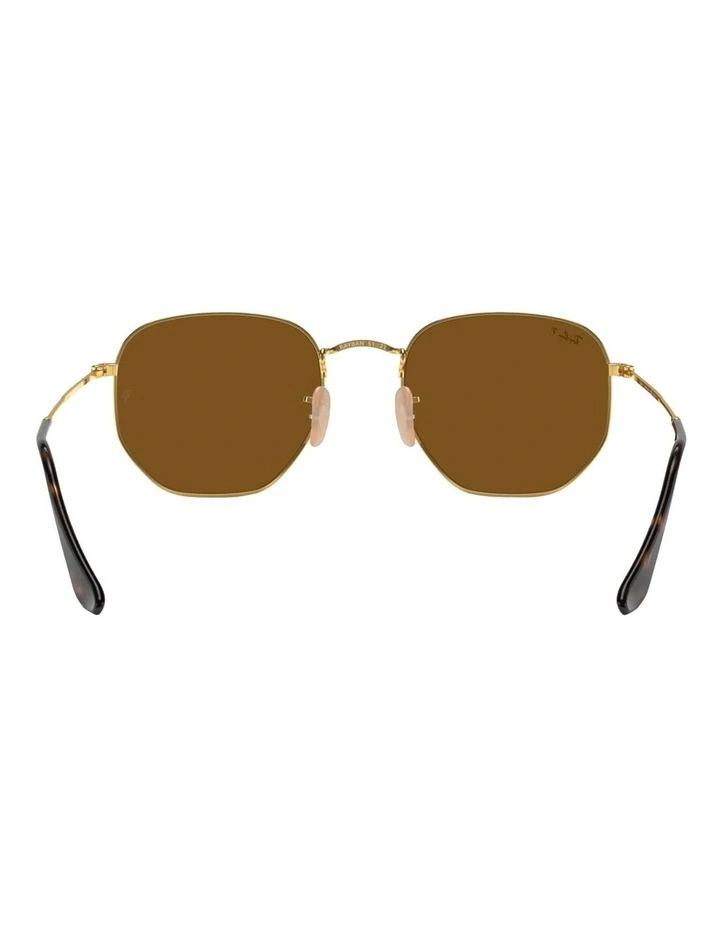 Ray-Ban Hexagonal Flat Lenses Metal Polarised Sunglasses in Gold image 4