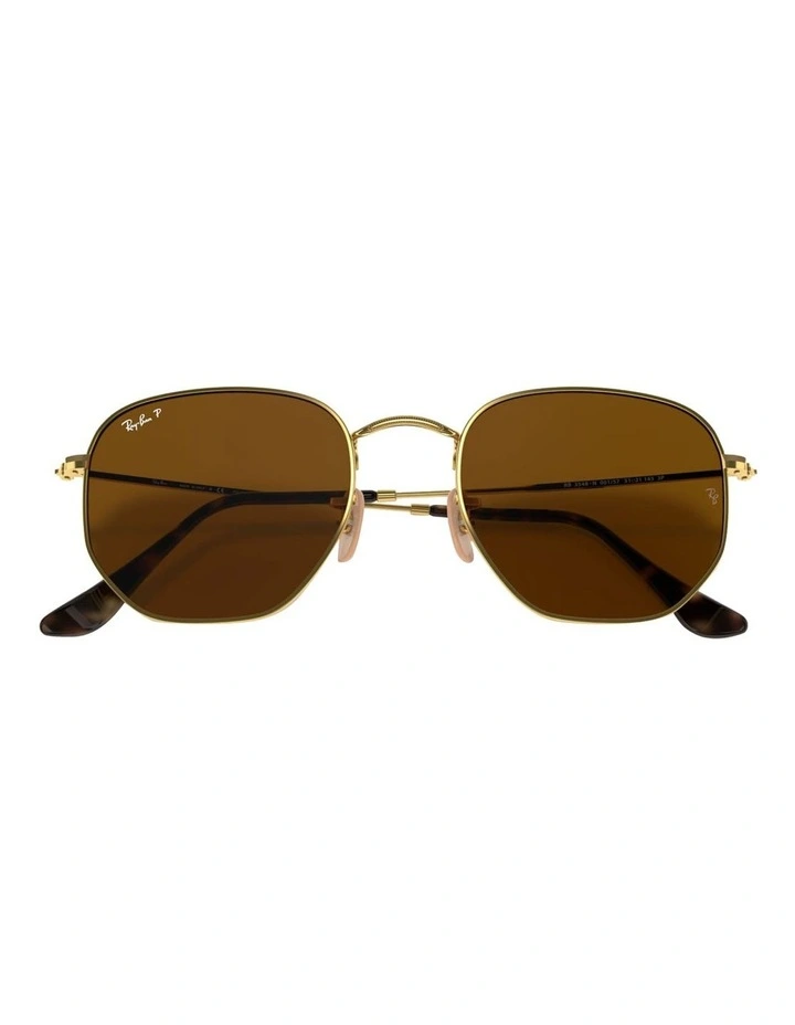 Ray-Ban Hexagonal Flat Lenses Metal Polarised Sunglasses in Gold image 5
