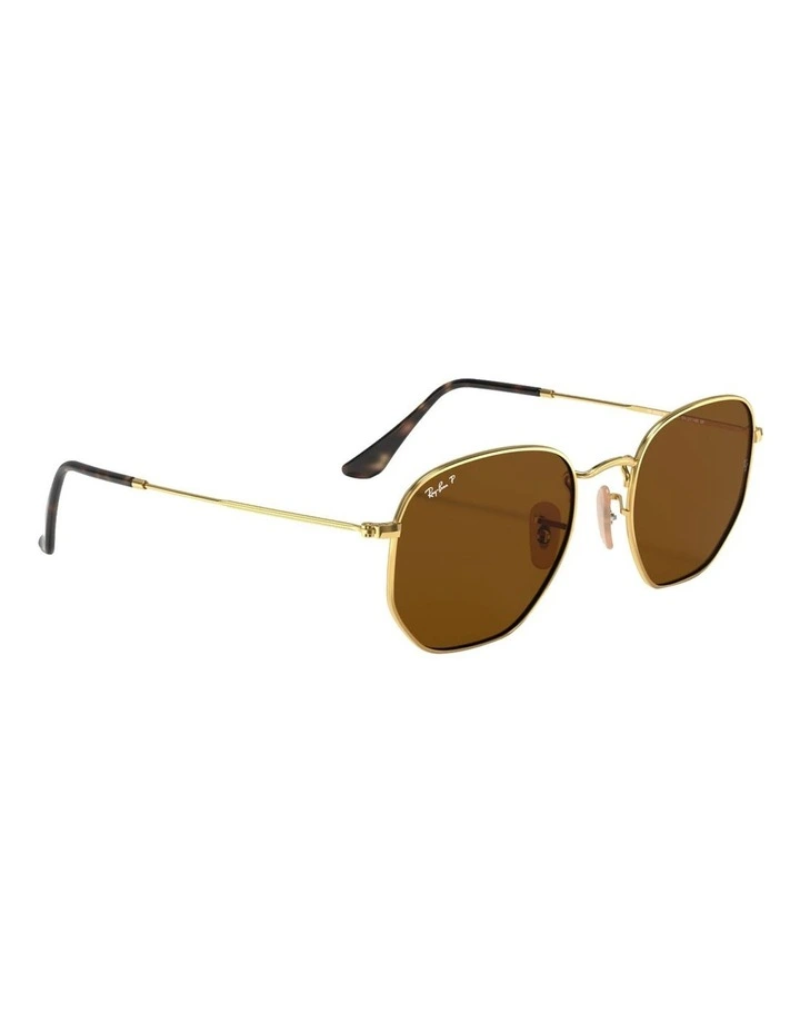 Ray-Ban Hexagonal Flat Lenses Metal Polarised Sunglasses in Gold image 6