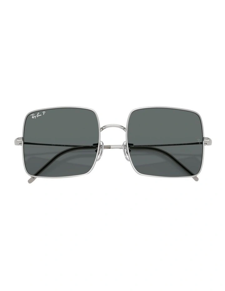 Square 1971 Reverse Metal Polarised Sunglasses in Silver image 4