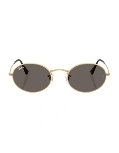 Oval Flat Lenses Metal Sunglasses in Gold