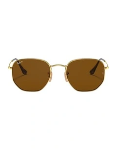 Hexagonal Flat Lenses Metal Polarised Sunglasses in Gold