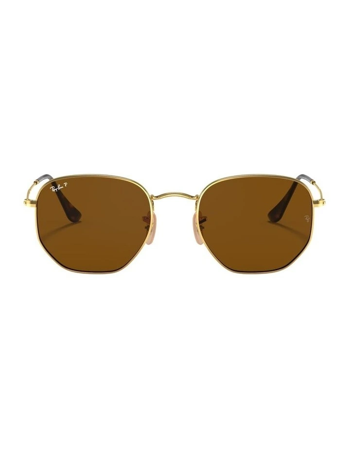 Hexagonal Flat Lenses Metal Polarised Sunglasses in Gold image 1