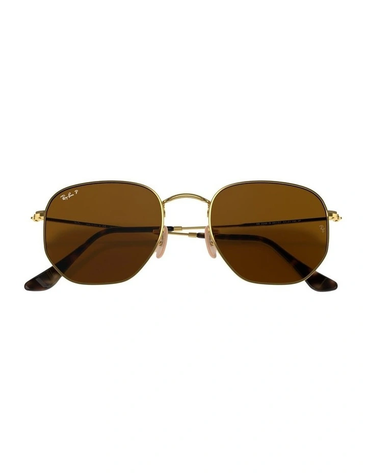 Hexagonal Flat Lenses Metal Polarised Sunglasses in Gold image 3