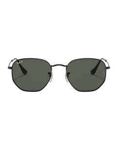 Hexagonal Flat Lenses Metal Polarised Sunglasses in Black