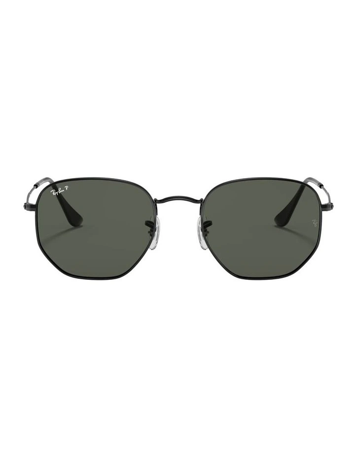 Hexagonal Flat Lenses Metal Polarised Sunglasses in Black image 1