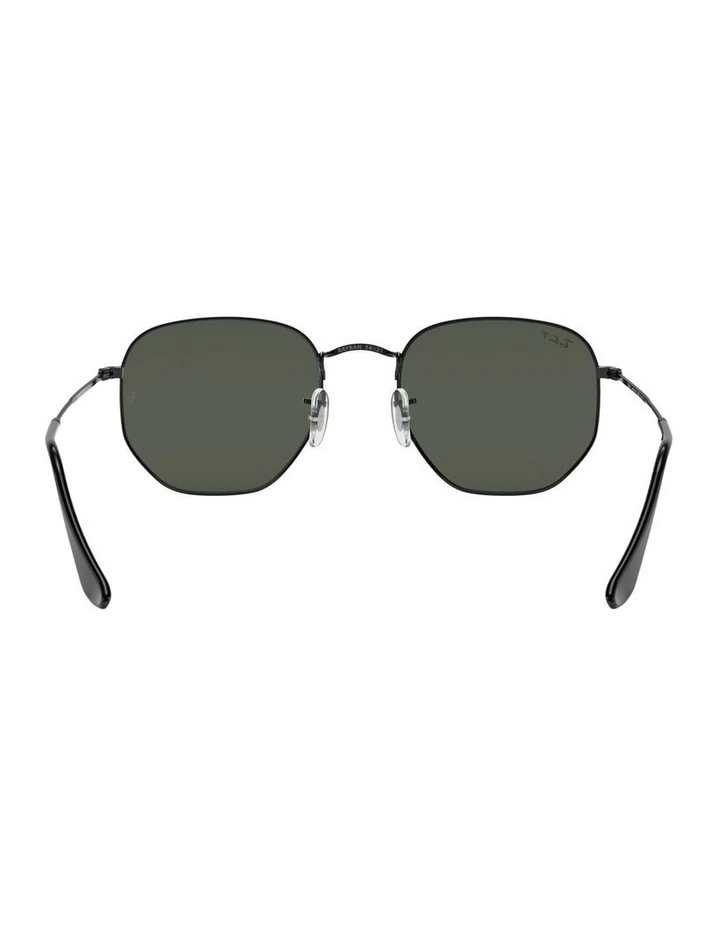 Hexagonal Flat Lenses Metal Polarised Sunglasses in Black image 2