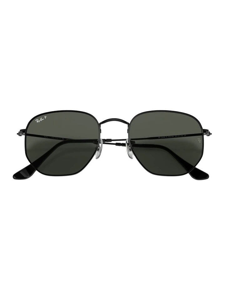 Hexagonal Flat Lenses Metal Polarised Sunglasses in Black image 4