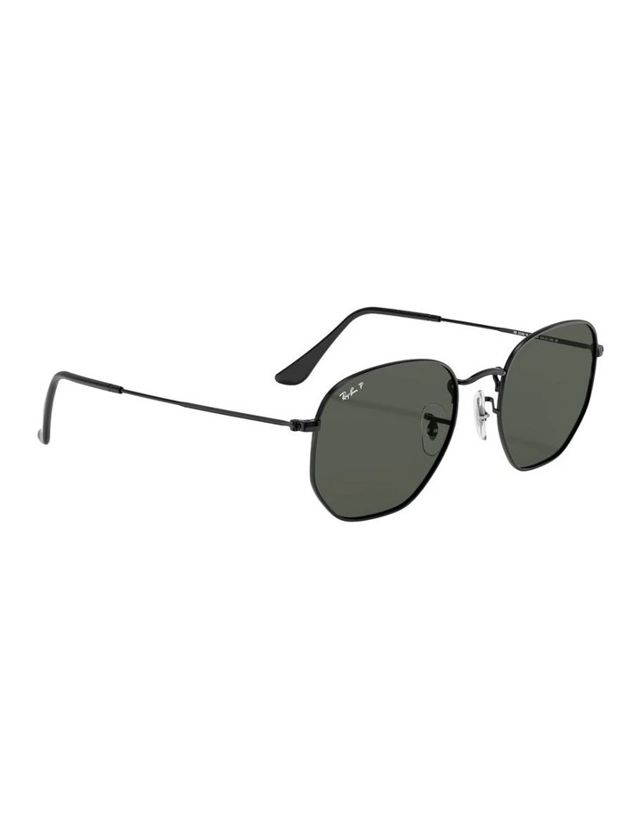 Hexagonal Flat Lenses Metal Polarised Sunglasses in Black image 5