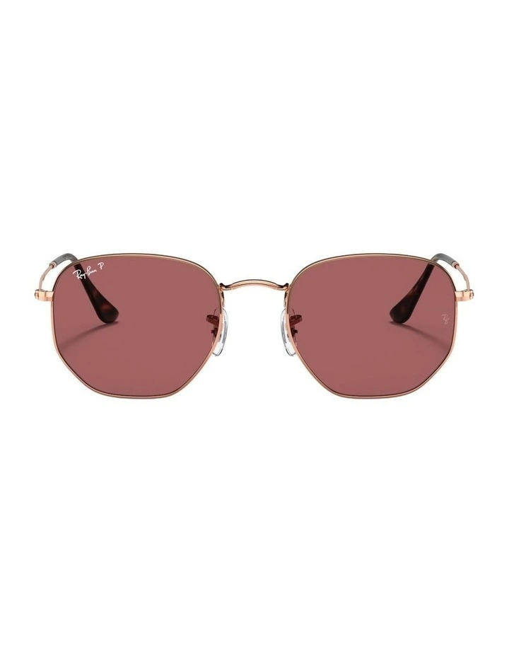 Hexagonal Flat Lenses Steel Polarised Sunglasses in Pink image 2