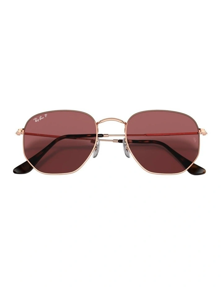 Hexagonal Flat Lenses Steel Polarised Sunglasses in Pink image 4