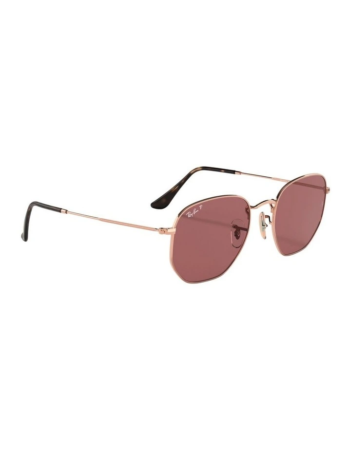 Hexagonal Flat Lenses Steel Polarised Sunglasses in Pink image 5