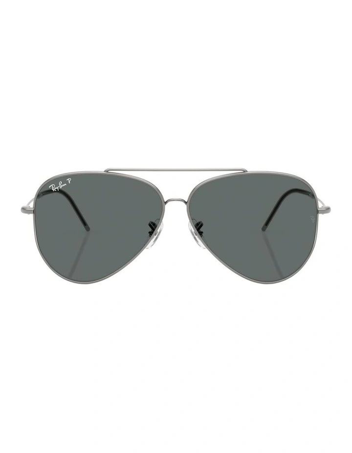 Aviator Reverse Metal Polarised Sunglasses in Grey image 1