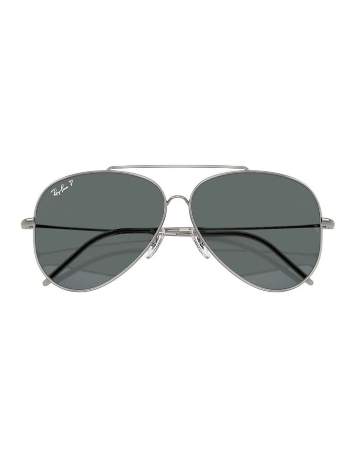 Aviator Reverse Metal Polarised Sunglasses in Grey image 3