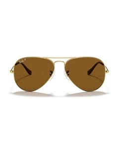 Ray-Ban Aviator Classic Metal Polarised Sunglasses in Gold