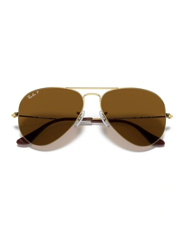 Ray-Ban Aviator Classic Metal Polarised Sunglasses in Gold image 3