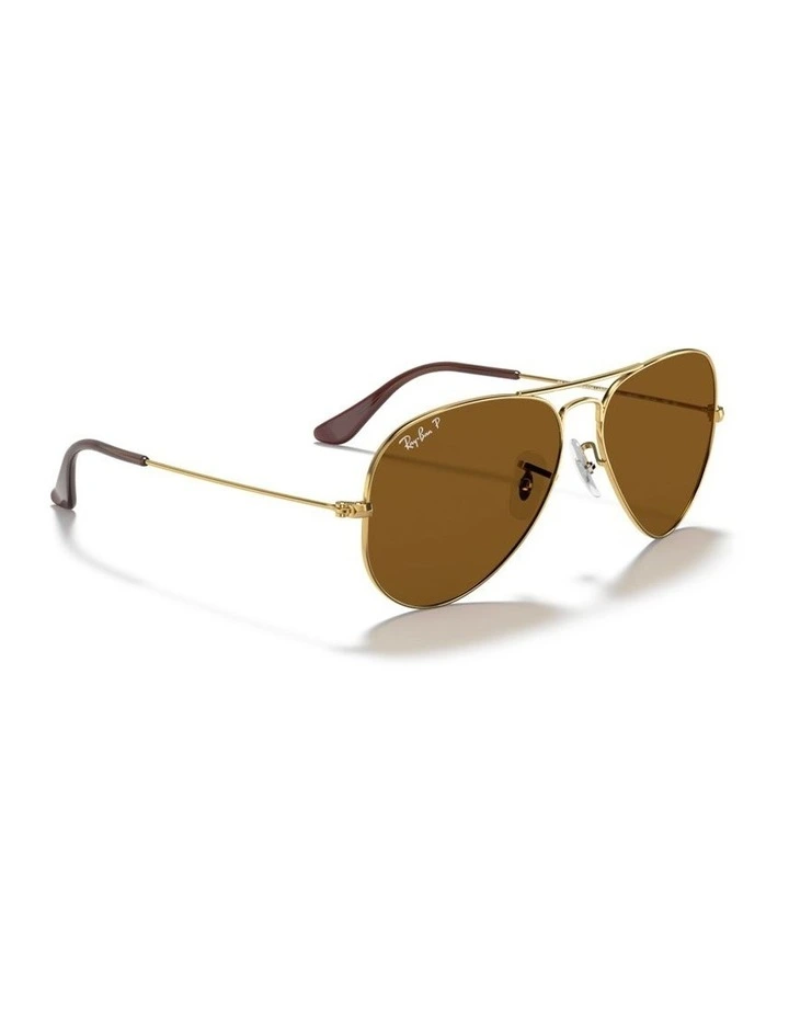 Ray-Ban Aviator Classic Metal Polarised Sunglasses in Gold image 4