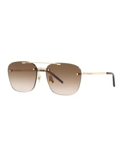 Saint Laurent SL 309 Rimless Metal Sunglasses in Gold