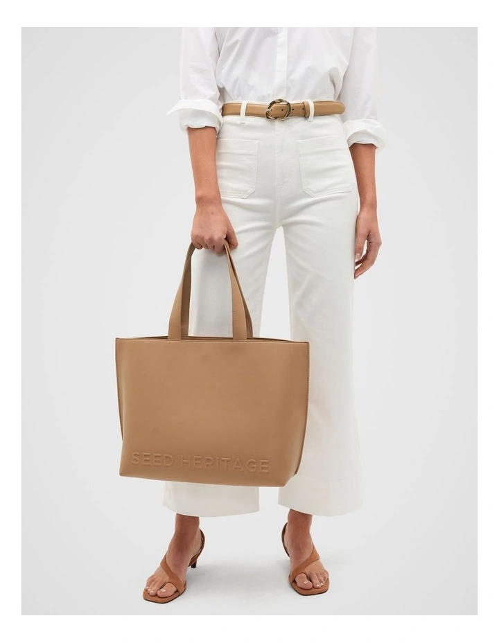 Logo Detail Tote in Caramel image 2