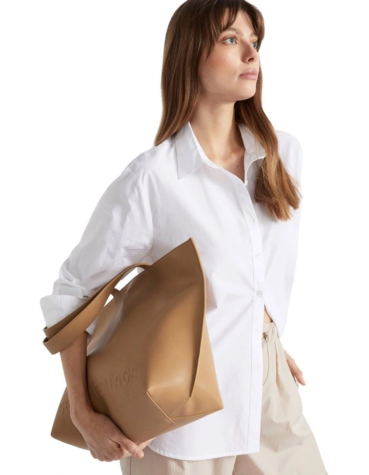 Logo Detail Tote in Caramel image 2