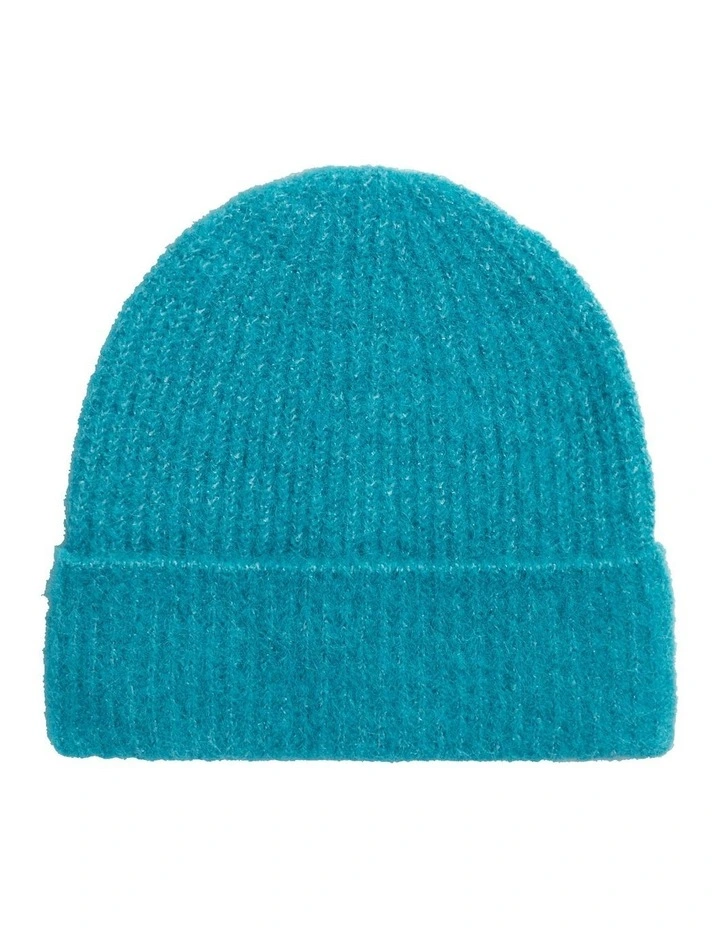 Fluffy Knit Beanie in Peacock Blue image 1