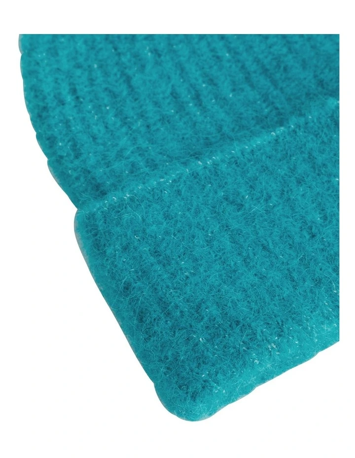 Fluffy Knit Beanie in Peacock Blue image 2