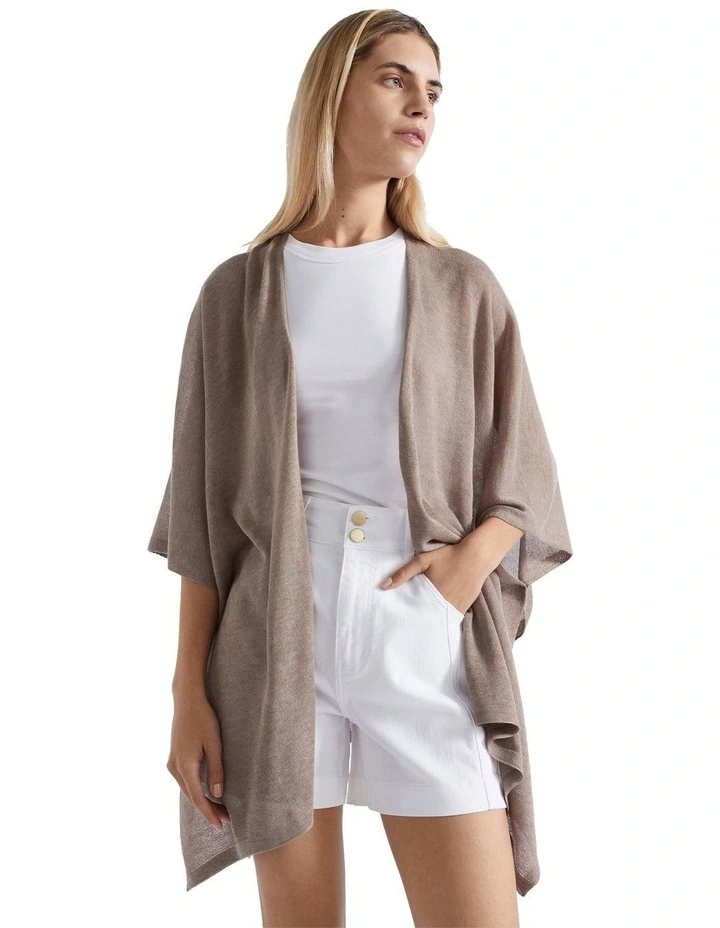 Fine Knit Poncho in Cookie image 1