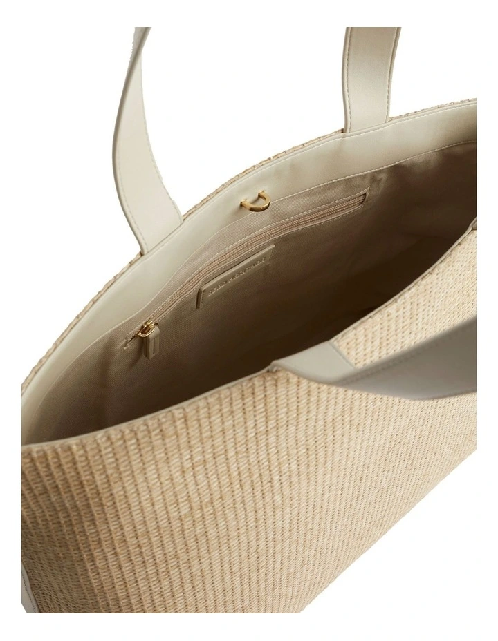 Raffia Tote in Stone Natural image 6