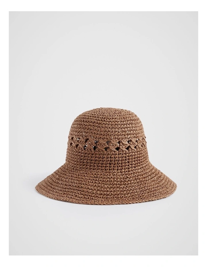 Crochet Straw Bucket Hat in Caramel image 1