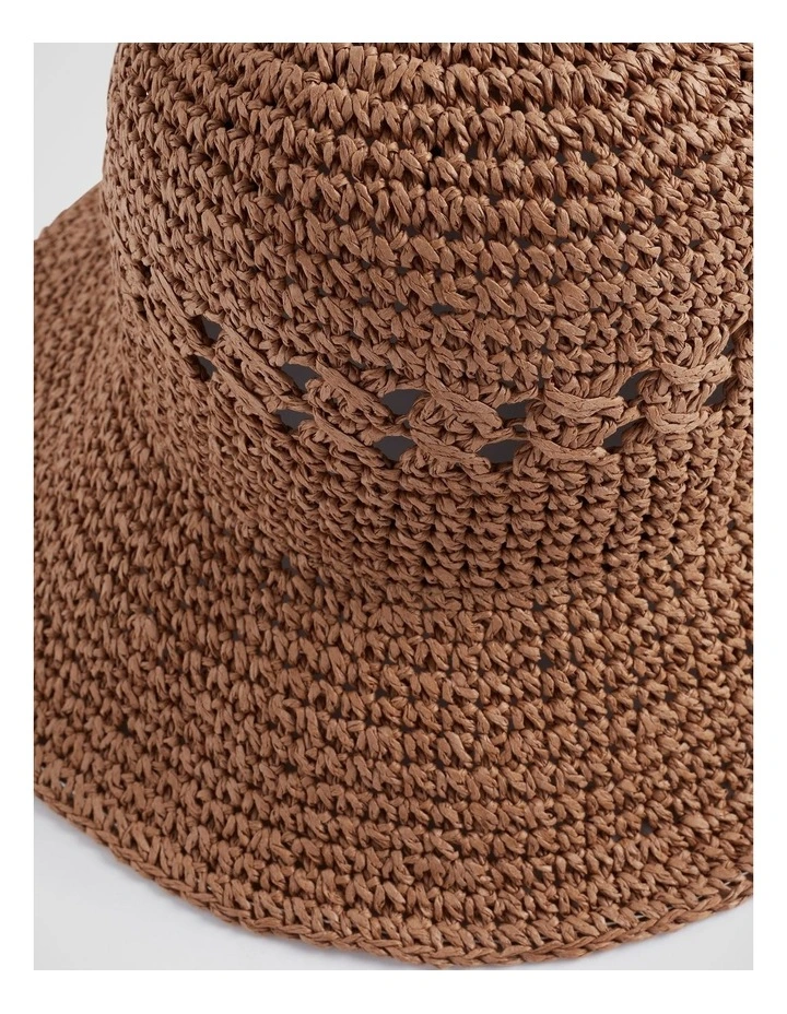 Crochet Straw Bucket Hat in Caramel image 3
