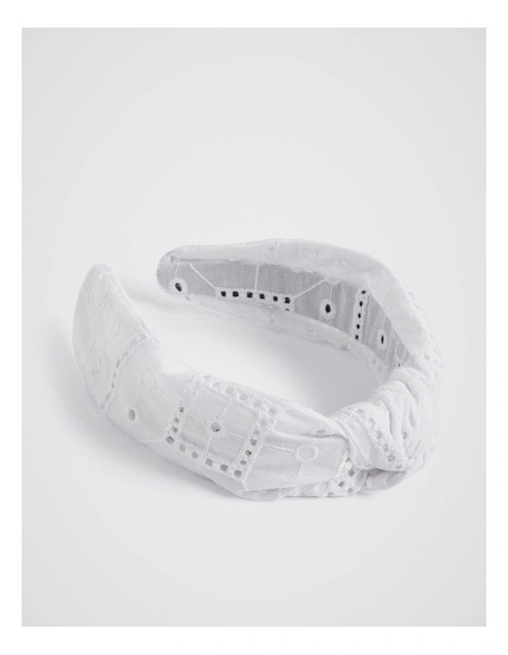 Broderie Knot Headband in White image 1