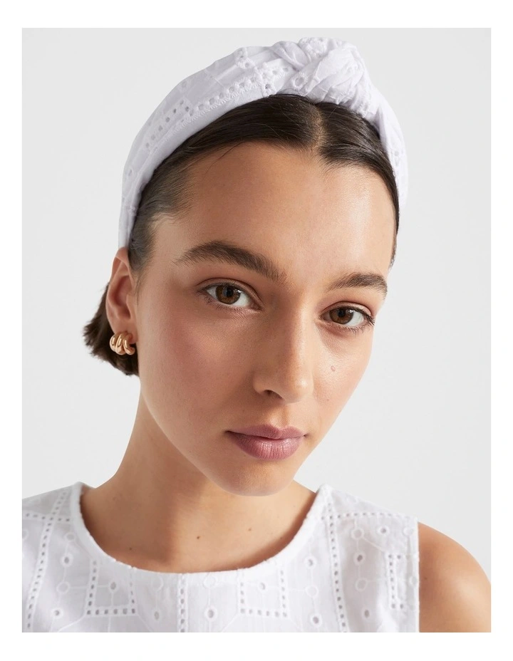 Broderie Knot Headband in White image 2