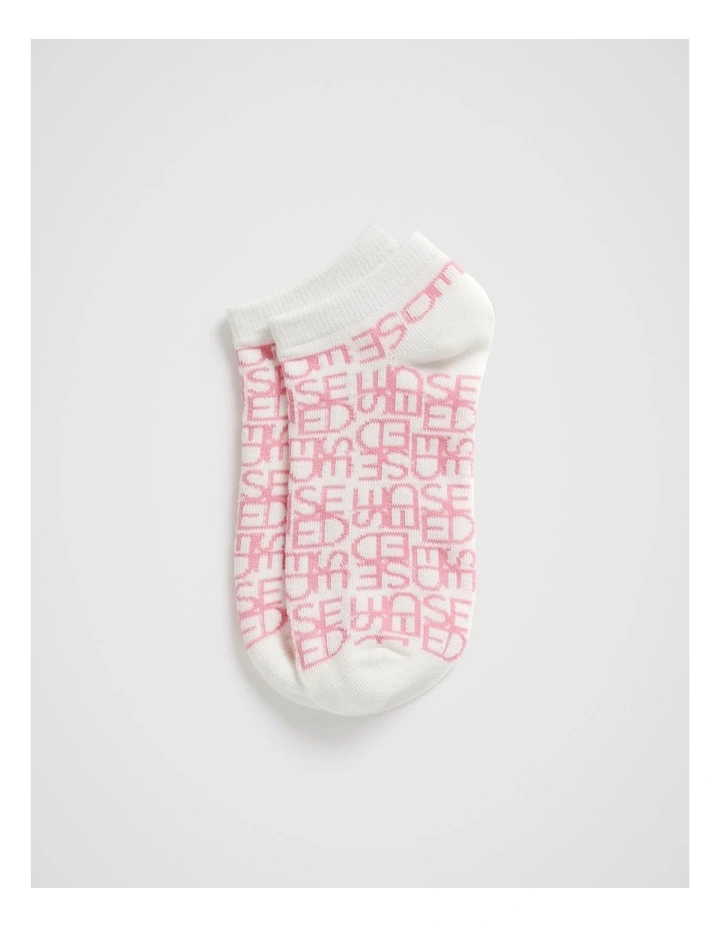 Jacquard Logo Ankle Sock in Cream Rosewood image 1