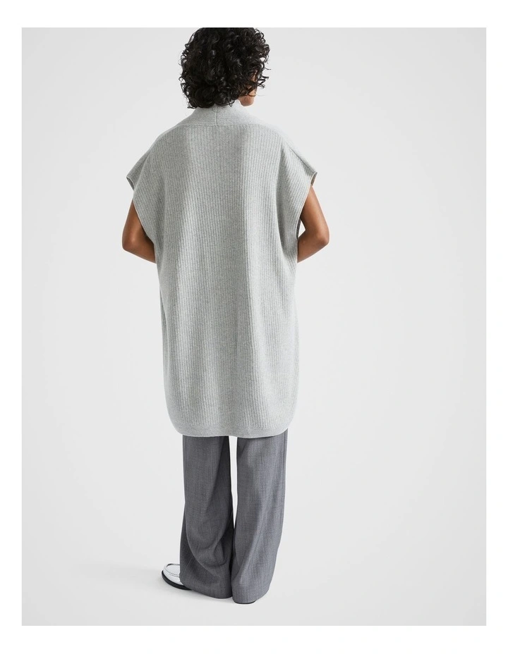 Rib Knit Poncho in Silver Marle image 3