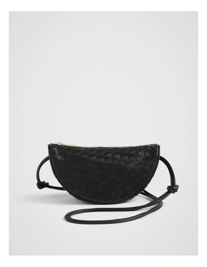 Leather Woven Crossbody Bag in Black image 1