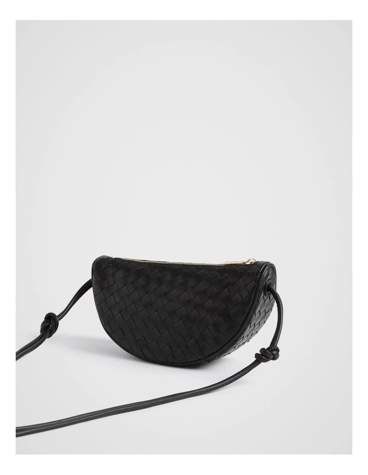 Leather Woven Crossbody Bag in Black image 3