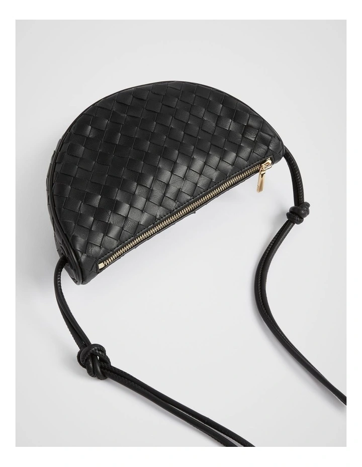 Leather Woven Crossbody Bag in Black image 4