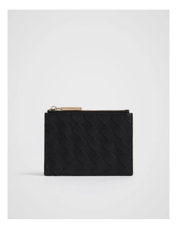 Leather Woven Card Holder in Black image 1
