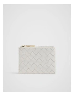 Leather Woven Card Holder in Bone