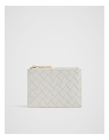 Leather Woven Card Holder in Bone