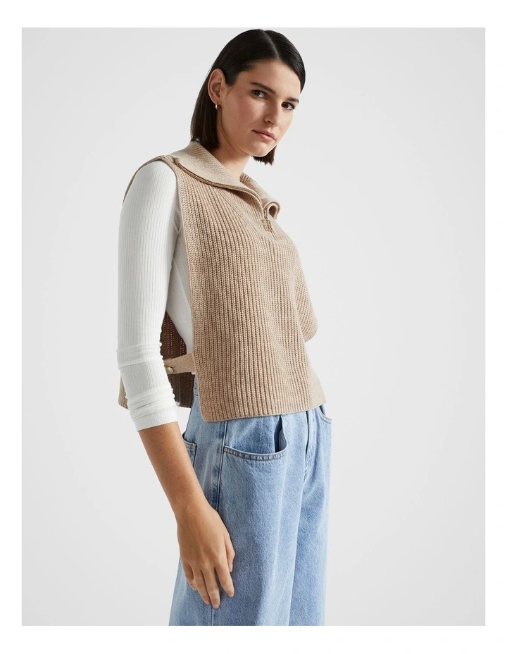 Zip Collar Bib in Champagne Beige Marle image 1