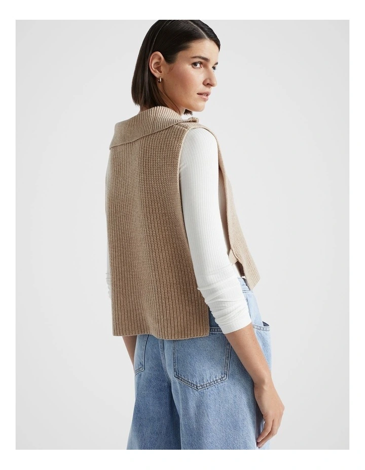 Zip Collar Bib in Champagne Beige Marle image 2