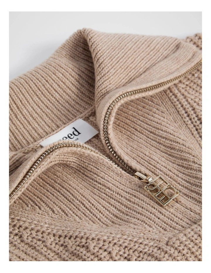 Zip Collar Bib in Champagne Beige Marle image 4