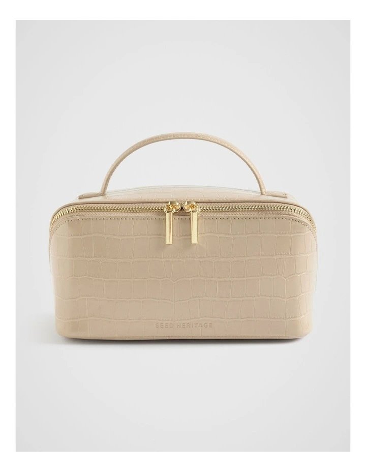 Zip Around Cosmetic Case in Vanilla Croc image 1