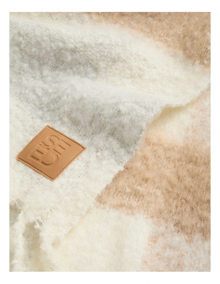 Fluffy Check Scarf in Champagne Beige Multi image 3