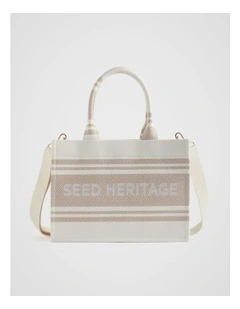Woven Mini Structured Tote in Champagne Beige