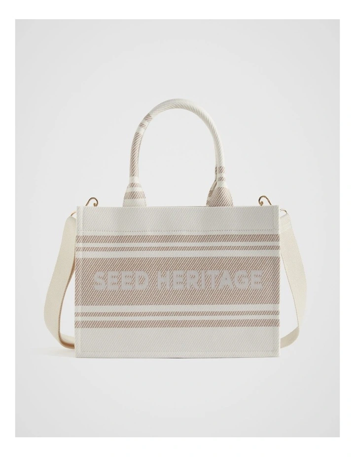 Woven Mini Structured Tote in Champagne Beige image 1