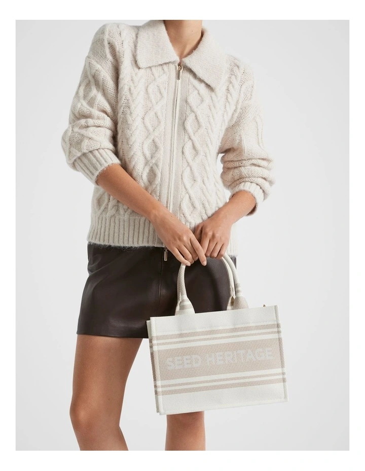 Woven Mini Structured Tote in Champagne Beige image 2