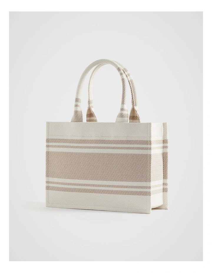 Woven Mini Structured Tote in Champagne Beige image 3